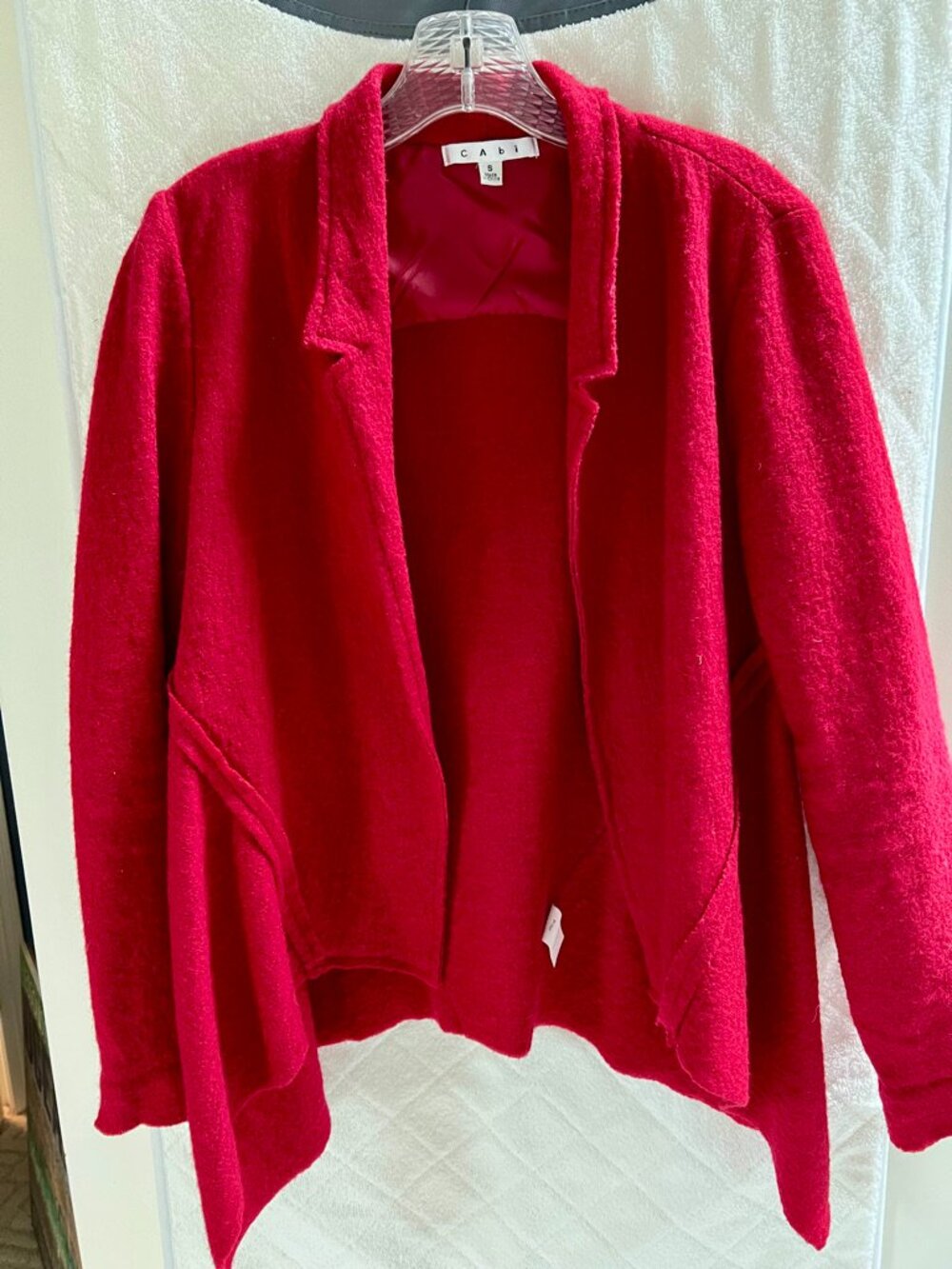 CAbi Valentina Blazer Red 100% Wool Asymmetrical Open Front Jacket